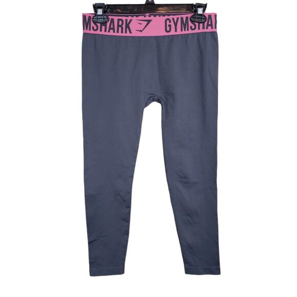 Gymshark Gray Cropped Leggings Size Small Pink Waistband Mid-Rise Gym Workout - Picture 1 of 5
